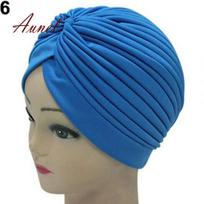 Išmanioji elastinga kepurė su turbanu, apvyniojama galva Chemo Bandana, hidžabu, klostuota Indijos ežero mėlyna spalva