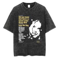 Oversized Acid-Wash Short-Sleeve T-Shirt Featuring Lana Del Rey  Did You Know That There's a Tunnel Under Ocean Blvd  Album Vintage Graphic Print L black
