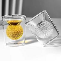 2 vnt. 50 ml golfo kamuoliuko stiklinės Juokingi dvigubos sienelės šotai Gėrimo stiklinės viskiui, arbatai, espreso kavai 50ml yellow