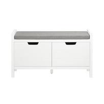 "SoBuy" batų spinta su 2 durelėmis Įėjimo suolas su pagalvėle Moderni saugykla Balta 91x30x50 cm FSR63-II-W