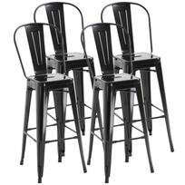 4 baro kėdžių komplektas Virtuvės Pramoninės Pusryčių Bistro Kavinės Metalinis Rėmas Nuimamas Atlošas Juodos 44 x 49 x 116 cm