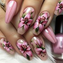 24pcs Press on Nail Acrylic False Nail Floral Designs Glossy Finish Stick On Nail Manicure Nail Decoration for Women 1 brown