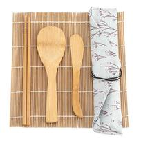 9Pcs Set Bamboo Sushi Making Kit Includes 2 Rolling Mats 5 Chopsticks 1 Paddle 1 Sushi Blade beige