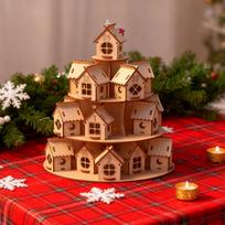 Christmas Advent Calendar, Ornament Holiday Decor Wooden Gift for Kids House