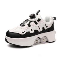 Children/Teenagers /Boys/Girls Shapeshifting Shoes Four-wheel Dual-use Roller Skates Double Row Walking Shoes Roller Skates 40 inner length 25.9cm black