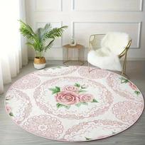 VIKAMA Home Aesthetic Round Bedroom Bedside Pink Carpet Guest Room Princess Floral Floor Cushion Luxury Home Carpet Decoration 60cm beige