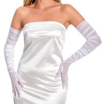 Women'S Sexy Transparent Sheer Pleated Gloves Mesh Tulle Extra Long Gloves Opera Halloween Costume Party Dance Gloves One Size white
