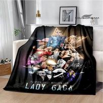 Star Lady-Gaga Printed Blanket Warm Flannel Blankets Soft and Comfortable Blanket Home Travel Blanket Bed Linings Birthday Gift 75X95CM gray