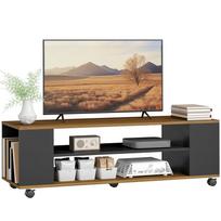 Pakabinama arba pastatoma TV spintelė su ratukais, 4 lentynos 55 colių televizoriui, 120x40x38,5 cm, riešuto ir juodos spalvos 120 x 40 x 38.5 cm