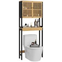 Tualeto lentyna vonios baldai virš unitazo WC blokas su 2 durelių spintelė ir atvira lentyna, bambukas 60 x 21.5 x 172 cm