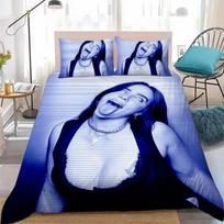 Exquisite 3D Print E-EilishS Singer B-Billie Bedding Set Duvet Cover Pillowcase Home Textile for Teen Fans 3piece Set 135cm*200cm gray