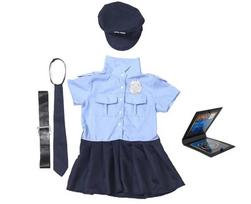 Girls Police Officer Work Uniform Halloween Role Play Button Costume Police Toy Accessory with Walkie Talkie Whistle Baton Gift 110 white
