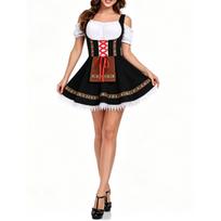 Moterų Oktoberfest tarnaitės suknelės kostiumas Tradicinio stiliaus mini suknelė su atvirais pečiais viršumi, korseto detalėmis ir platėjančiu sijonu festivaliui L juoda
