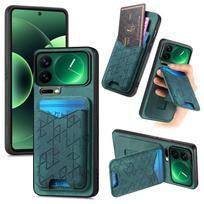 Reljefinis Retro prabangus magnetinis RFID kortelių dėklas odinis telefono dėklas skirtas Xiaomi 17 Pro Max 17Pro 15T su stoveliu atsparus smūgiams dėklas Xiaomi 17 žalia