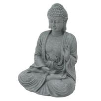 Buddha Statue Green Sandstone Sculpture Buddhist Sitting Figurine Ornament for Living Room Courtyard 7135K-02 gray
