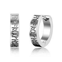Norse Viking Hoop Earrings for Men Women Rune Carved Design Amulet Protection Huggie Hoops Earrings stainless steel Jewelry Gift black