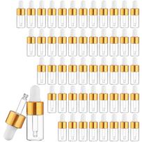 Beautywen 50 vnt. mini eterinių aliejų lašintuvų buteliukai 3 ml skaidraus stiklo lašintuvų buteliukai su auksinės spalvos dengimo žiedu auksas