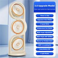 Portable USB Rechargeable Three-Head Fan – 360° Circulation, 5-Speed Wind, Dormitory and Outdoor Desktop Fan balta