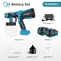 YOFIDRA 1000ML Elektrinis purškimo pistoletas Galingas nešiojamas dažų purkštuvas Akumuliatorinis Automatinis Baldų dengimas Aerografas Skirtas Makita 18V akumuliatoriui 2*388VF Battery-EU