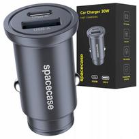Automobilinis įkroviklis 30W, USB, USB-C, PD, QC 3.0, aliuminis