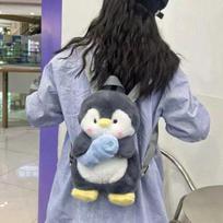 Mielos pliušinės pingvinų kuprinės moterims, animacinis linksmas pečių krepšys, nauja madinga personalizuota mergaitės mados kuprinė, kawaii gyvūnų kuprinė black
