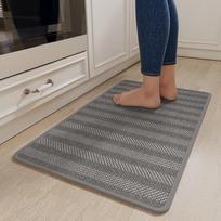 Premium Linen Kitchen Rug with Rubber Backing, Extra Long Striped Mat, Water/Oil Absorbent, Non-Slip & Durable for Kitchen Floor 45x70cm (1pcs) gray
