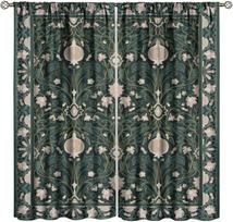 William Morris Floral Curtains Vintage Plant Art Flower Green Leaves Window Drapes Living Room Bedroom Boho Light Blocking Made Of Polyester Treatment W100*H70(CM)-Rod Pocket&2PCS black