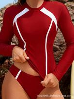 2026 Women's Long Sleeve Triangle Split Sports Surfing Swimsuit Set Large tamsiai mėlyna spalva
