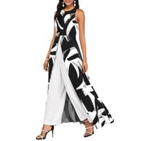 Women Jumpsuit Summer Sleeveless Contrast Color Splicing High Split O Neck Elegant Office Lady Pants Long Romper Trousers Daily Wear L balta