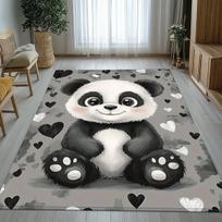 Cute Panda Heart Print Door Mat, Non-Slip Absorbent Washable Area Rug, Modern Animal Decor Carpet for Bathroom Living Room 40x120cm