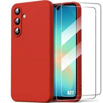 Case for Samsung Galaxy A27 5G, Lightweight Silicone Protection Anti-Scratch Red - 2 Tempered Glasses raudona