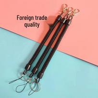 19cm Black PU Retractable Spring Lanyard Keychain Anti-lost Phone Charm Rope Black Iron Ring Spring Cord brown