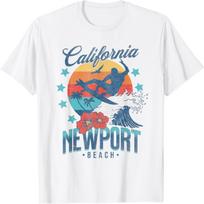 Newport Beach California Surfing Vintage Vacation Retro Surf T-Shirt for Men Women Kids S balta