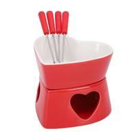 Heart Shaped Chocolate Fondue Mug Set Ceramic Sweet Fondue Cup with Forks and Candle Red White 350ml white