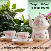 English British Tea Set Pink Camellia 500ML Teapot With Warmer Afternoon Tea Cup and Saucer set Ceramic Holding Furnace Teaware gray