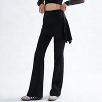 Women's Faux Two-Piece Yoga Flare Leggings - Spring/Summer Butt-Lifting Pilates Fitness Pants One-size (80-110 lbs)