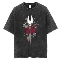 Washed Vintage Game Hollow Knight Graphic Tshirt Men Fashion Casual Oversized Tshirts Unisex  Cotton Short Sleeve T Shirts S black