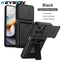 KEYSION Kortelių laikiklio krepšys Telefono dėklas, skirtas Motorola MOTO Edge 60 Pro 60 Fusion 5G, su slankiu kameros apsaugu, stoveliu, smūgiams atsparus dangtelis for Edge 60 Pro oranžinė