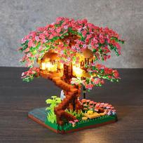 Mini Sakura Medžio konstravimo kaladėlių rinkinys „Pasidaryk pats“ vyšnių žiedų kaladėlės su šviesa medžio namelio modelio papuošalas romantiškos dovanos merginai