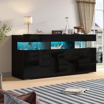 140*40,5*66,5cm Svetainės komoda, Aukšto blizgumo spintelė su LED juostele, Skaidrus akrilinis korpusas, su 7 laikymo skyriais, Juoda 140 x 40.5 x 66.5 cm juoda
