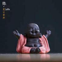 Ceramic Lucky Maitreya Buddha & Monk Figurines gray