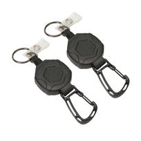 2Pcs Retractable Keychain Heavy Duty Carabiner ID Badge Holder with Retractable Steel Wire Rope black