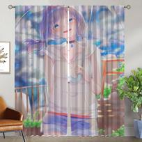 Oshi No Ko Curtains Child Room Window Curtain Panel Home Interior Halloween Decoration Tulle Bedroom Made Of Polyester Decor W100*H130(CM)-Rod Pocket&2PCS gray