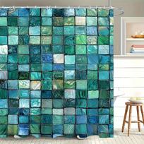 Žalias ir mėlynas stiklo mozaikos raštas Dušo užuolaida Geometrinis Estetinis Modernus Namų Vonios Dekoravimas Su Kabliukais W60H190(CM)-1 Pcs blue