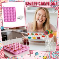 Silicone Cake Pop Mold Set with 20 Cavities and Sticks for Baking Lollipop Chocolate Candy Treats Nonstick Tray One Size rožinė