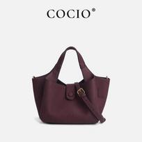 COCIO Bordeaux Red Suede Bucket Bag Women - Chic Tote With Open Top Single Strap Urban Minimalist Style Bordeaux Red black