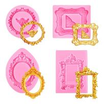 Set of 4 Reusable Silicones Fondant Mold Vintage Embossed Photo Frame Cake Toppers Decorating Candy Making DIY Crafts 1