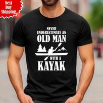 Kayak T-Shirt Mens Womens Tees Top Never Underestimate An Old Man Printed Kayaking Father's Day T Top 150 black