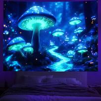 Neon Game Controller Tapestry, Cyberpunk START Button Wall Hanging for Gamer Room Decor 100X70CM blue