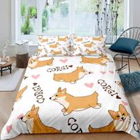 Kids Corgi Dog Bedding Set King Queen Size Cute Puppy Duvet Cover Set Cartoon Pet Animal Comforter Cover Microfiber Quilt Cover 70x133cm beige